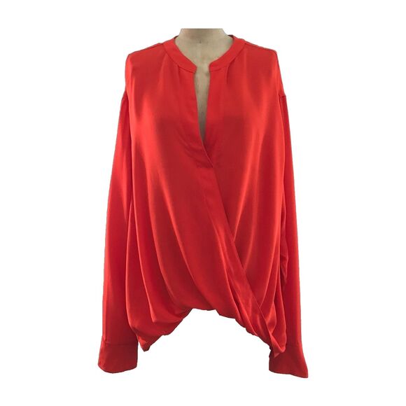 A.L.C. Red Silk Long Sleeve Draped Lightweight Holiday Blouse Top NEW - 18 - Picture 1 of 9